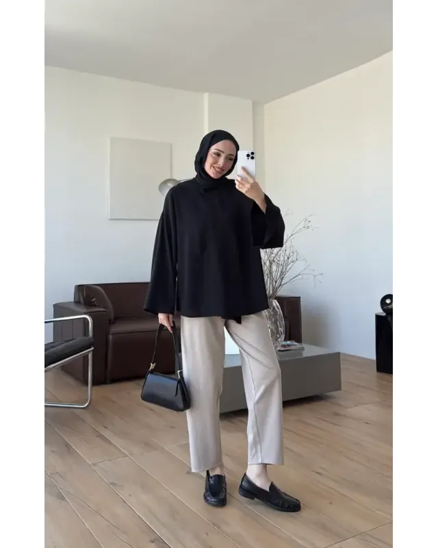 Black Asymmetric Cut Blouse