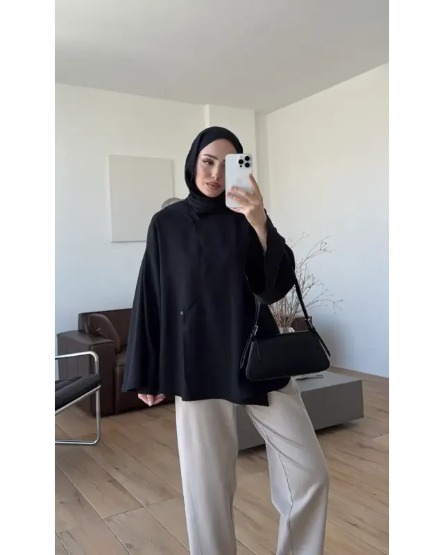 Black Asymmetric Cut Blouse