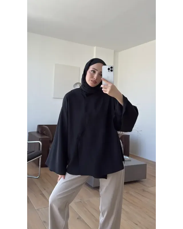 Black Asymmetric Cut Blouse