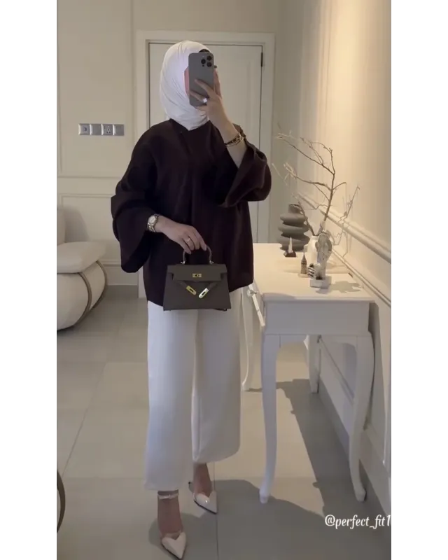 Coffee Asymmetric Cut Blouse