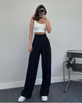 High Waist Palazzo Pants-Black