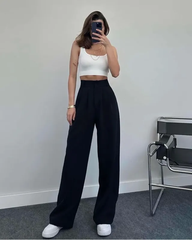 High Waist Palazzo Pants-Black