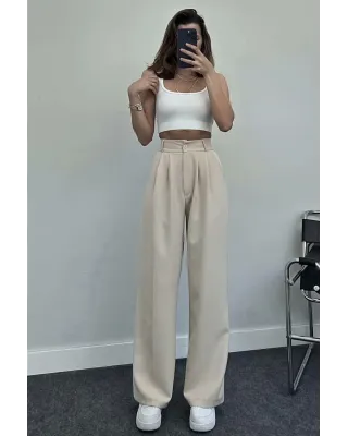 High Waist Palazzo Pants-Beige