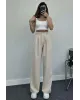 High Waist Palazzo Pants-Beige