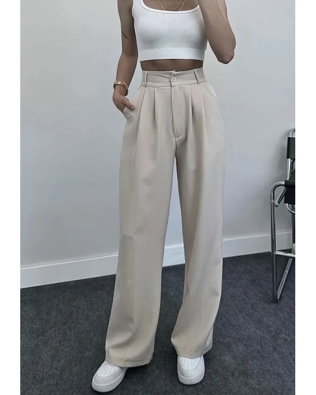 High Waist Palazzo Pants-Beige