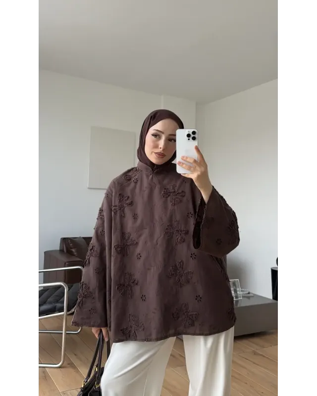 Brown lace Mandarin Collar Blouse Brown lace Mandarin Collar Blouse