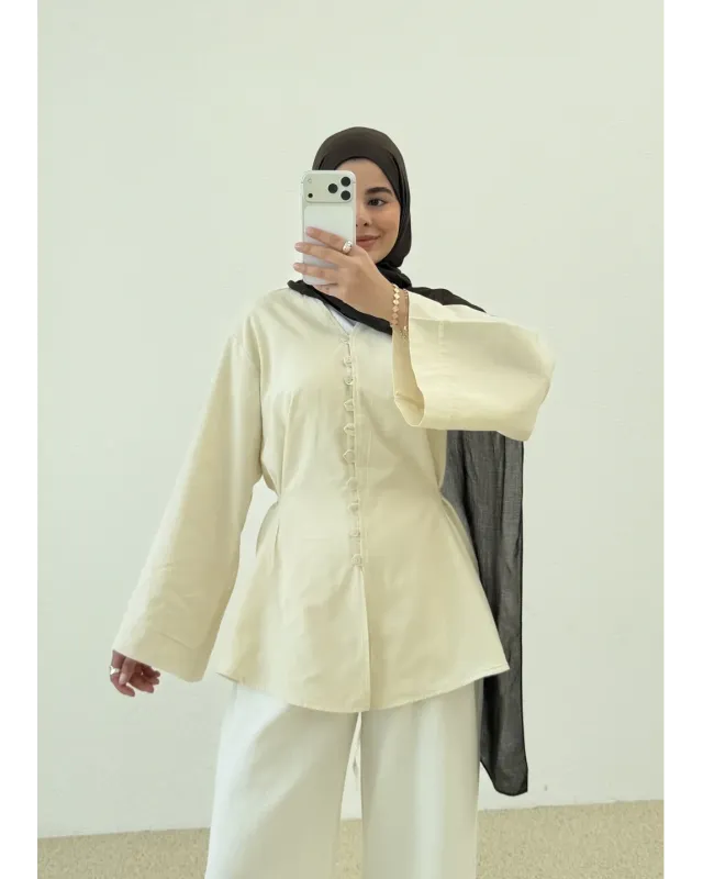 Buttoned Voile Shirt – Beige Buttoned Voile Shirt – Beige