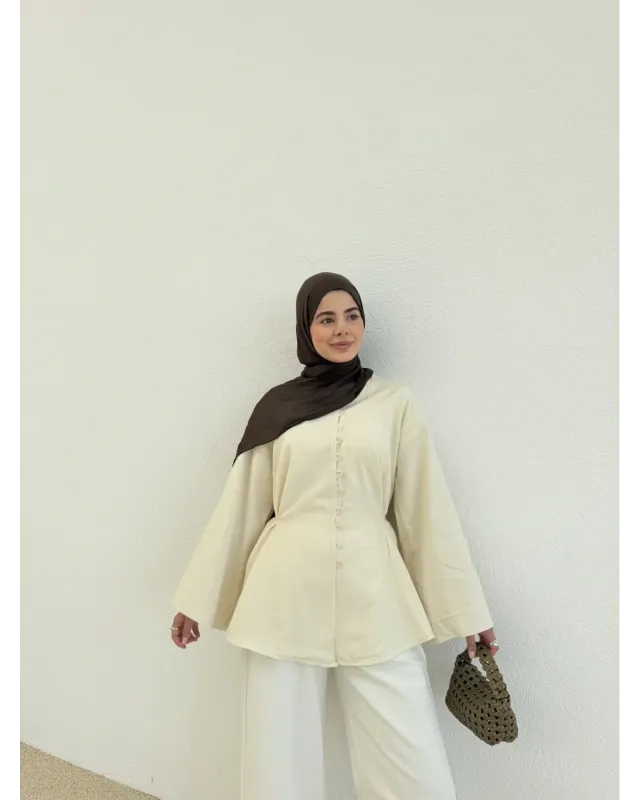 Buttoned Voile Shirt – Beige Buttoned Voile Shirt – Beige