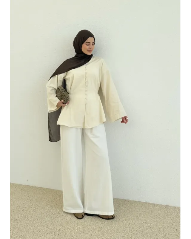 Buttoned Voile Shirt – Beige Buttoned Voile Shirt – Beige