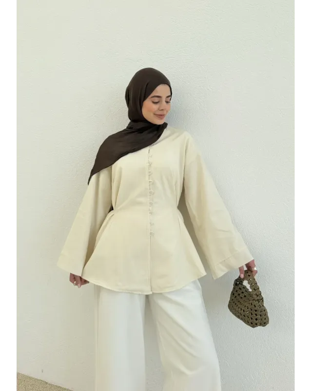 Buttoned Voile Shirt – Beige Buttoned Voile Shirt – Beige