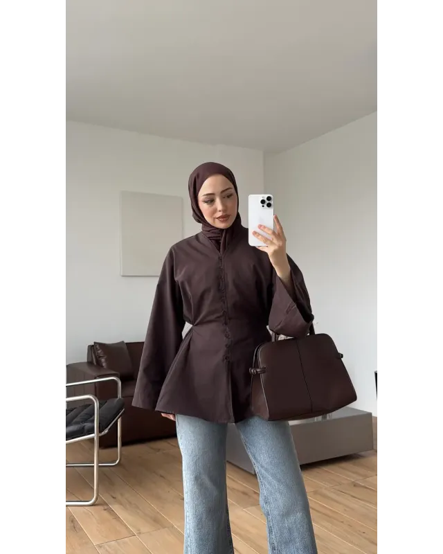 Buttoned Voile Shirt – Brown (Coffee Color) Buttoned Voile Shirt – Brown (Coffee Color)