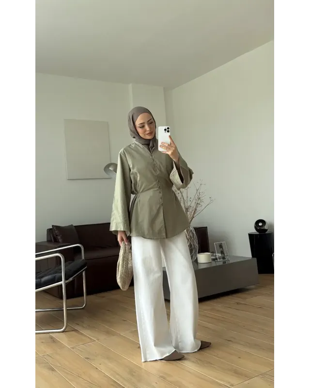 Buttoned Voile Shirt – Almond Green (Light Green) Buttoned Voile Shirt – Almond Green (Light Green)