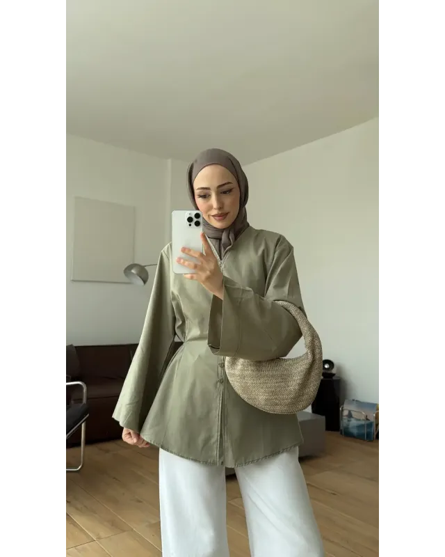 Buttoned Voile Shirt – Almond Green (Light Green) Buttoned Voile Shirt – Almond Green (Light Green)