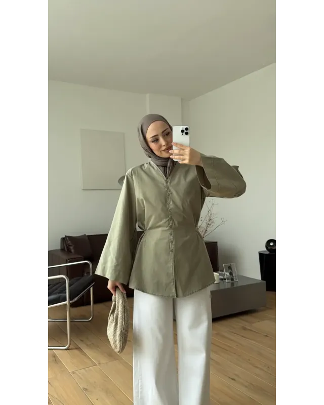 Buttoned Voile Shirt – Almond Green (Light Green) Buttoned Voile Shirt – Almond Green (Light Green)