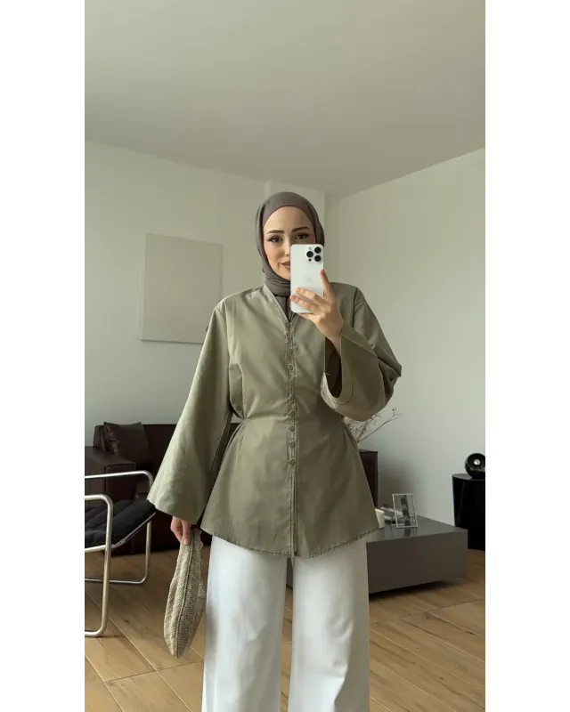 Buttoned Voile Shirt – Almond Green (Light Green) Buttoned Voile Shirt – Almond Green (Light Green)