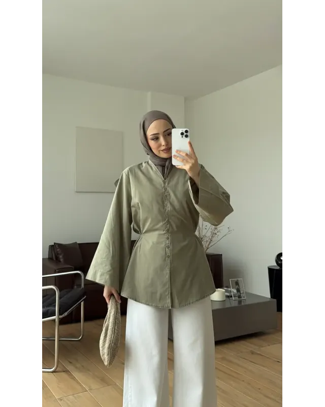 Buttoned Voile Shirt – Almond Green (Light Green) Buttoned Voile Shirt – Almond Green (Light Green)