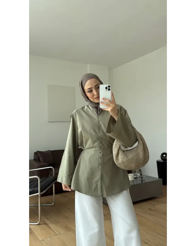 Buttoned Voile Shirt – Almond Green (Light Green) Buttoned Voile Shirt – Almond Green (Light Green)