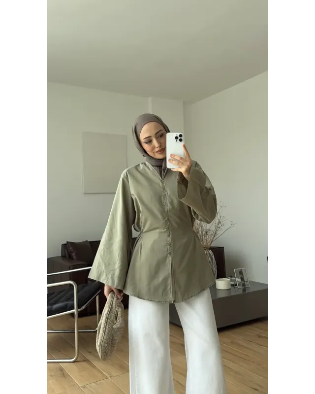 Buttoned Voile Shirt – Almond Green (Light Green) Buttoned Voile Shirt – Almond Green (Light Green)