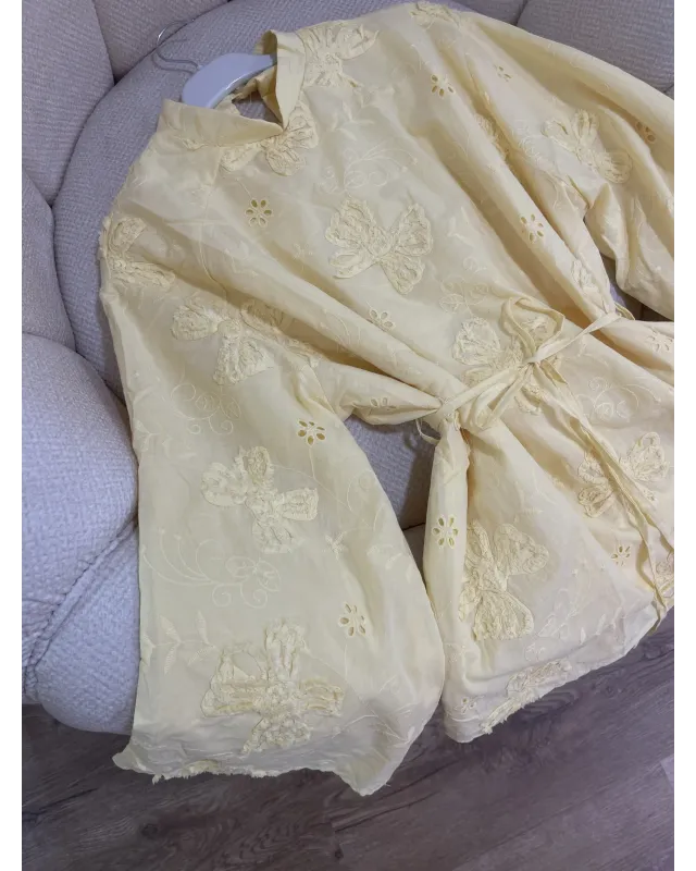 Soft Yellow lace Mandarin Collar Blouse Soft Yellow lace Mandarin Collar Blouse