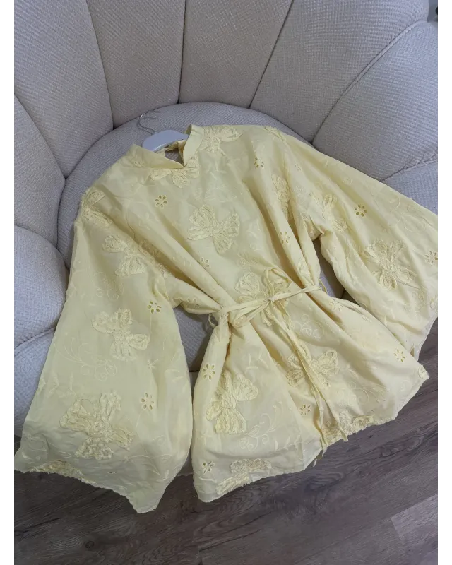 Soft Yellow lace Mandarin Collar Blouse Soft Yellow lace Mandarin Collar Blouse