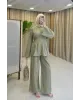 Waist-Detail Pants Set in Linen- Green almond Waist-Detail Pants Set in Linen- Green almond