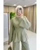 Waist-Detail Pants Set in Linen- Green almond Waist-Detail Pants Set in Linen- Green almond