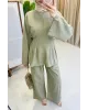 Waist-Detail Pants Set in Linen- Green almond Waist-Detail Pants Set in Linen- Green almond