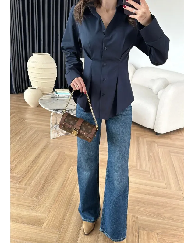 Pleated Waist Shirt – Navy Blue Pleated Waist Shirt – Navy Blue