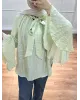Light Mint Green Shirt with Ruffled Sleeves