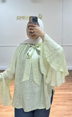 Light Mint Green Shirt with Ruffled Sleeves