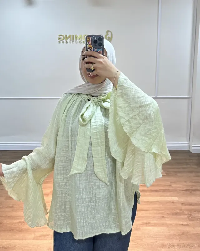 Light Mint Green Shirt with Ruffled Sleeves