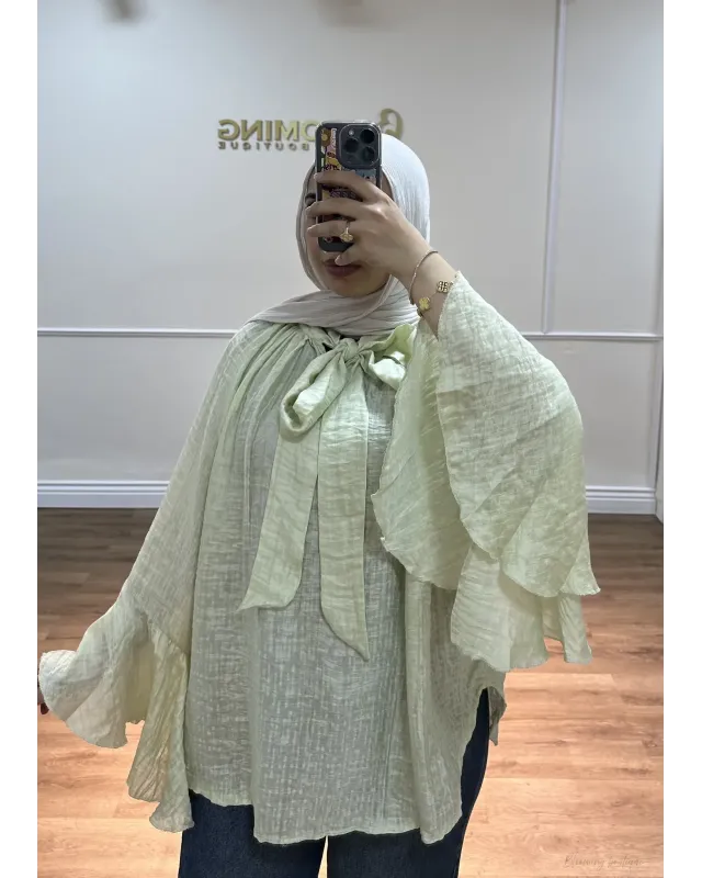 Light Mint Green Shirt with Ruffled Sleeves