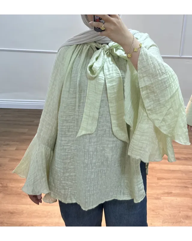 Light Mint Green Shirt with Ruffled Sleeves