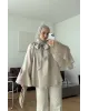 Soft Greige  Shirt with Ruffled Sleeves