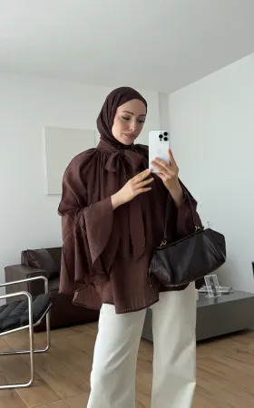 Brown  Shirt with Ruffled Sleeves