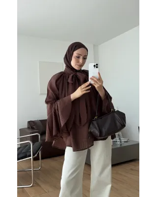 Brown Shirt with Ruffled Sleeves Brown Shirt with Ruffled Sleeves