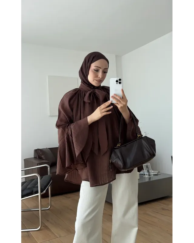 Brown Shirt with Ruffled Sleeves Brown Shirt with Ruffled Sleeves