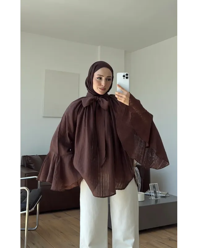 Brown Shirt with Ruffled Sleeves Brown Shirt with Ruffled Sleeves