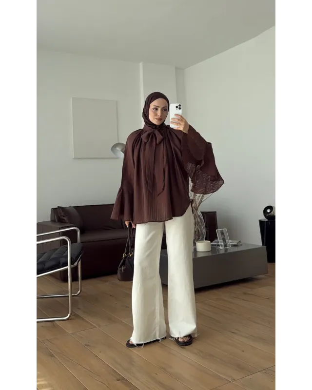 Brown Shirt with Ruffled Sleeves Brown Shirt with Ruffled Sleeves