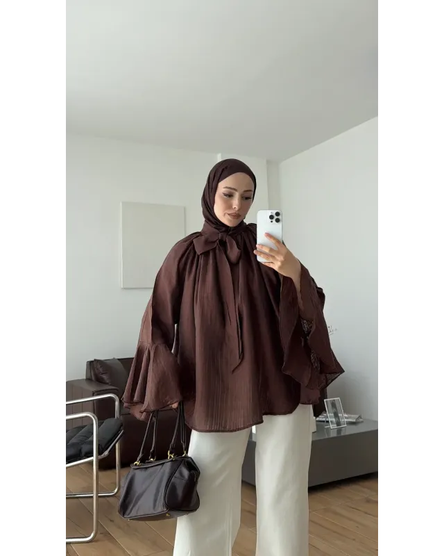 Brown Shirt with Ruffled Sleeves Brown Shirt with Ruffled Sleeves