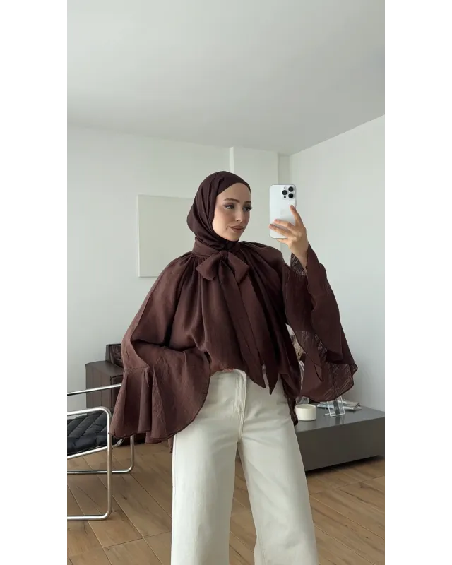 Brown Shirt with Ruffled Sleeves Brown Shirt with Ruffled Sleeves