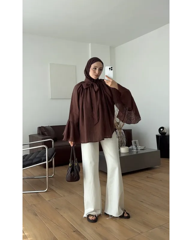 Brown Shirt with Ruffled Sleeves Brown Shirt with Ruffled Sleeves