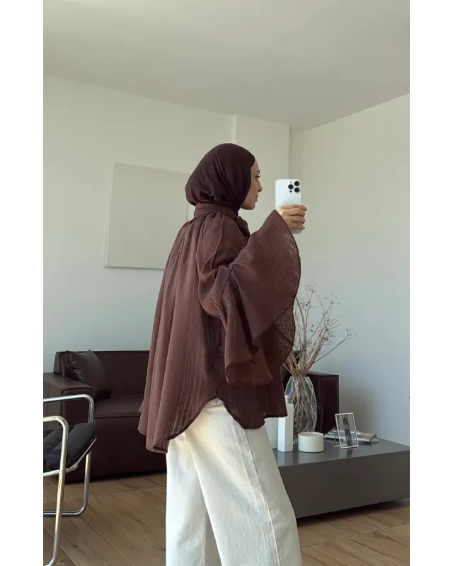 Brown Shirt with Ruffled Sleeves Brown Shirt with Ruffled Sleeves