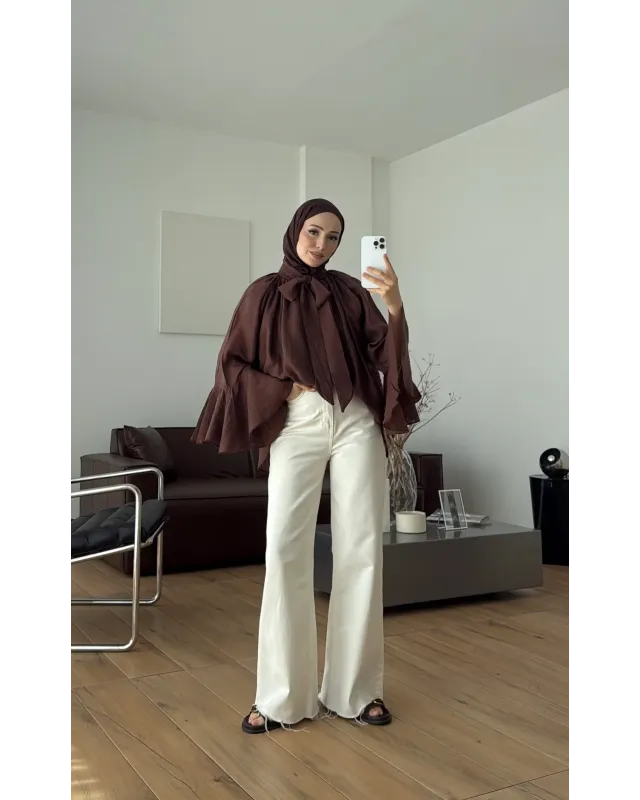 Brown Shirt with Ruffled Sleeves Brown Shirt with Ruffled Sleeves
