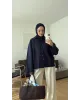 قميص اوفر سايز باكمام وقبة دانتيل - كحلي قميص اوفر سايز باكمام وقبة دانتيل - كحلي