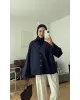 قميص اوفر سايز باكمام وقبة دانتيل - كحلي قميص اوفر سايز باكمام وقبة دانتيل - كحلي