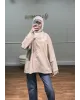 قميص سادة بأكمام مزينة بالدانتيل - بيج قميص سادة بأكمام مزينة بالدانتيل - بيج