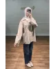 قميص سادة بأكمام مزينة بالدانتيل - بيج قميص سادة بأكمام مزينة بالدانتيل - بيج