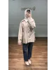 قميص سادة بأكمام مزينة بالدانتيل - بيج قميص سادة بأكمام مزينة بالدانتيل - بيج