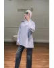 قميص سادة بأكمام مزينة بالدانتيل - ازرق فاتح